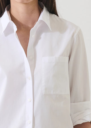Patrick Long Sleeve Cotton Boyfriend Pocket Shirt - White