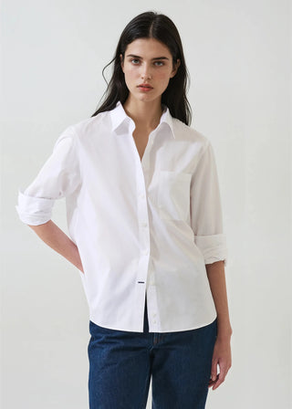 Patrick Long Sleeve Cotton Boyfriend Pocket Shirt - White