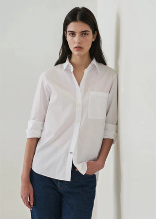 Patrick Long Sleeve Cotton Boyfriend Pocket Shirt - White