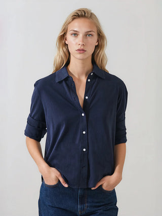 Patrick Long Sleeve Organic Cotton Relaxed Shirt in Midnight