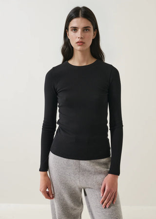 Patrick Assaraf LS Cotton Modal Rib Crew in Black