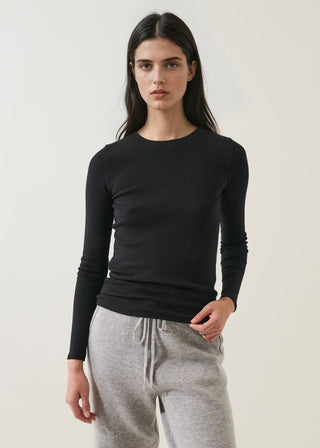 Patrick Assaraf LS Cotton Modal Rib Crew in Black