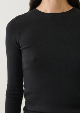 Patrick Assaraf LS Cotton Modal Rib Crew in Black