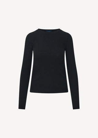 Patrick Assaraf LS Cotton Modal Rib Crew in Black
