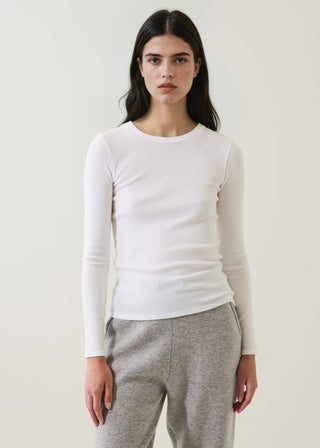 Patrick Long Sleeve Cotton Modal Rib Crew - White