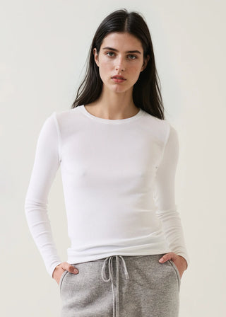 Patrick Long Sleeve Cotton Modal Rib Crew - White