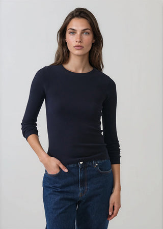 Patrick Long Sleeve Cotton Modal Rib Crew - Dark Navy
