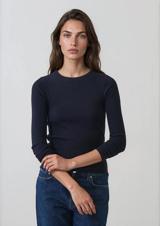 Patrick Long Sleeve Cotton Modal Rib Crew - Dark Navy