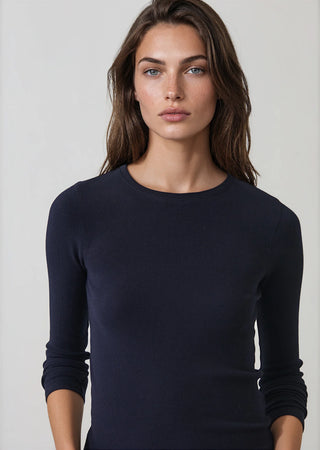 Patrick Long Sleeve Cotton Modal Rib Crew - Dark Navy