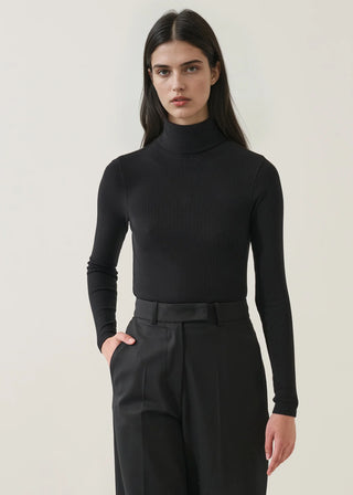 Patrick Long Sleeve Cotton Modal Rib Tneck - Black