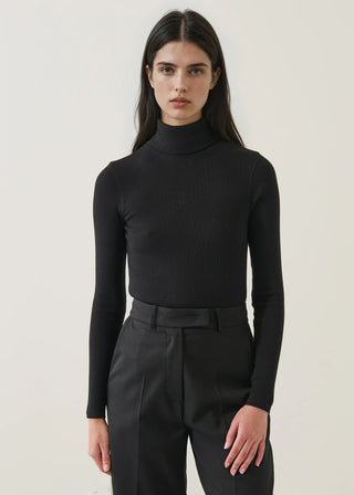 Patrick Long Sleeve Cotton Modal Rib Tneck - Black