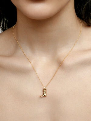
            
                Load image into Gallery viewer, Wolf Circus Cowboy Boot Necklace in Gold
            
        