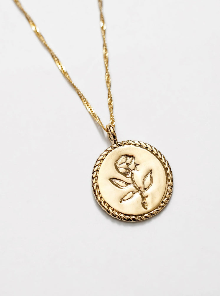 Wolf Circus Rose Coin Pendant in Gold