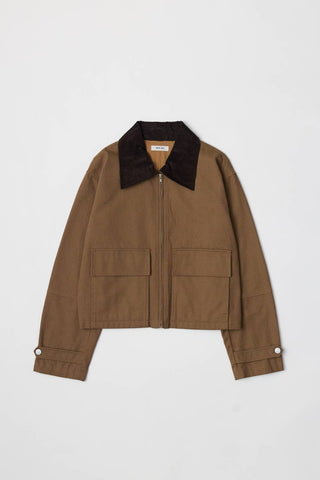 The Wolf Jacket | Women’s Barn Jacket with Corduroy Collar: BROWN / LARGE