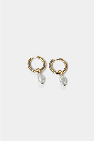 Uma Hoops + Pearl Drop Charm: Gold plated Brass