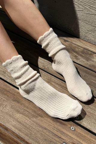Linen Scallop Socks - (wholesale): Naturel