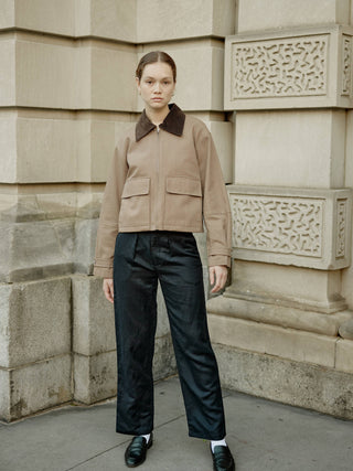 The Wolf Jacket | Women’s Barn Jacket with Corduroy Collar: BROWN / LARGE