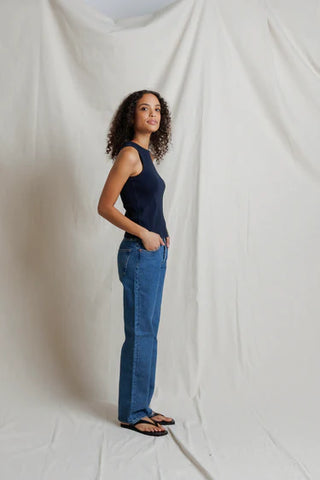 Perfectwhitetee Daphne Rib High Neck Tank - Navy