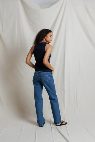 Perfectwhitetee Daphne Rib High Neck Tank - Navy