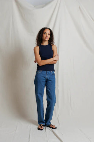 Perfectwhitetee Daphne Rib High Neck Tank - Navy