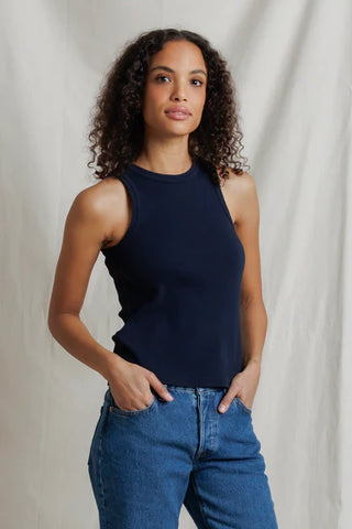Perfectwhitetee Daphne Rib High Neck Tank - Navy