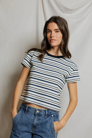 Perfectwhitetee Dawn Tee - Navy Pacific Stripe