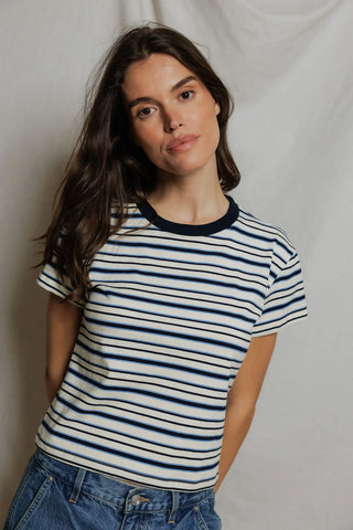 Perfectwhitetee Dawn Tee - Navy Pacific Stripe