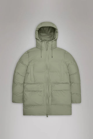 Rains Alta Long Puffer Cargo Jacket in Drift