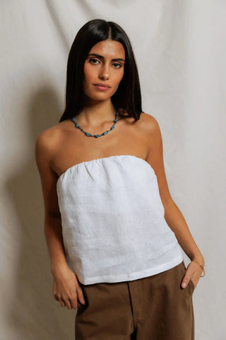 Perfectwhitetee Gianna Linen Tube Top - White