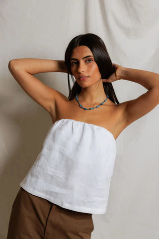 Perfectwhitetee Gianna Linen Tube Top - White