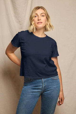 Perfectwhitetee Harley Cotton SS Boxy Crew Tee - Navy