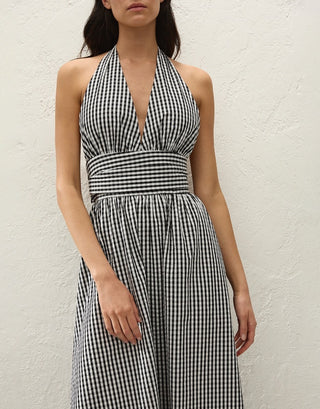 Faithfull Lido Maxi Dress - Black Textured Gingham