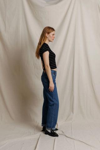 Perfectwhitetee Lisa Slim Crew Tee in Black Stripe