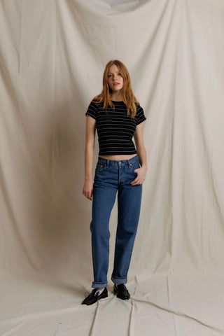 Perfectwhitetee Lisa Slim Crew Tee in Black Stripe