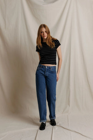 Perfectwhitetee Lisa Slim Crew Tee in Black Stripe
