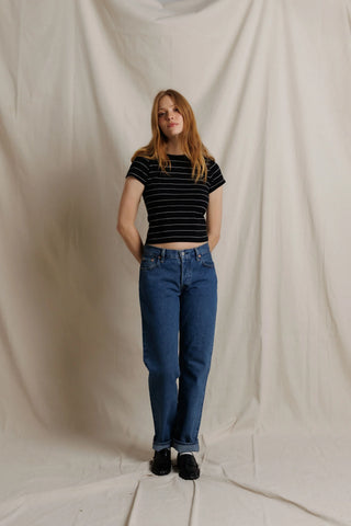 Perfectwhitetee Lisa Slim Crew Tee in Black Stripe