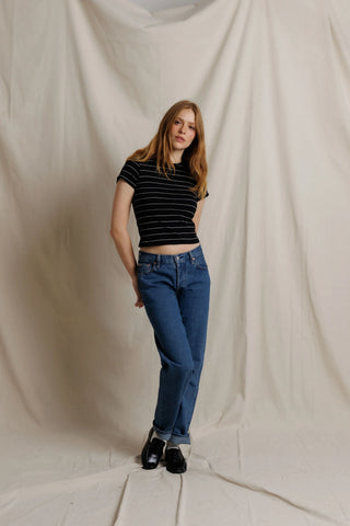 Perfectwhitetee Lisa Slim Crew Tee in Black Stripe