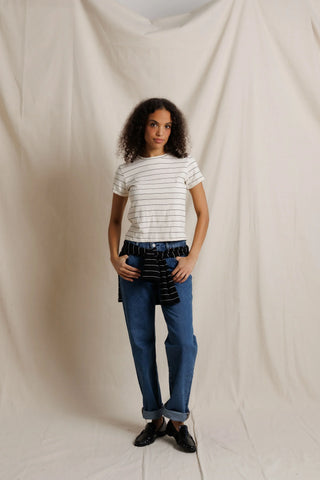 Perfectwhitetee Lisa Slim Crew Tee in Natural Stripe
