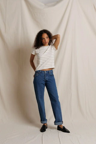 Perfectwhitetee Lisa Slim Crew Tee in Natural Stripe