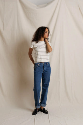 Perfectwhitetee Lisa Slim Crew Tee in Natural Stripe
