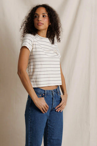 Perfectwhitetee Lisa Slim Crew Tee in Natural Stripe