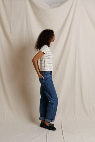Perfectwhitetee Lisa Slim Crew Tee in Natural Stripe