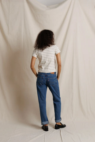 Perfectwhitetee Lisa Slim Crew Tee in Natural Stripe
