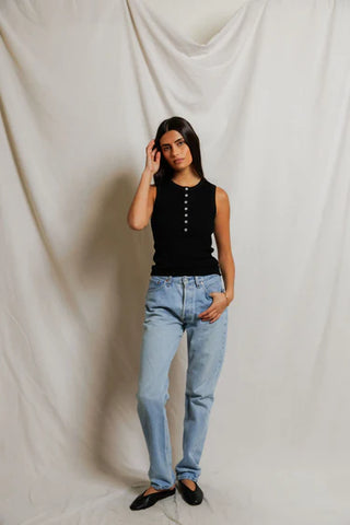 Perfectwhitetee Loretta Rib Tank Top - True Black