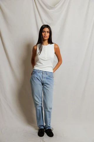 Perfectwhitetee Loretta Button Down Rib Tank Top - White