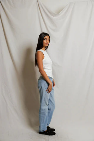 Perfectwhitetee Loretta Button Down Rib Tank Top - White