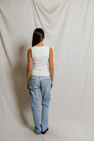 Perfectwhitetee Loretta Button Down Rib Tank Top - White
