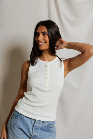 Perfectwhitetee Loretta Button Down Rib Tank Top - White
