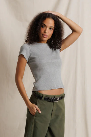 Perfectwhitetee Macy Rib Crew Neck Tee - Heather Grey