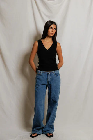 Perfectwhitetee Mallory V Neck Rib Tank Top - True Black